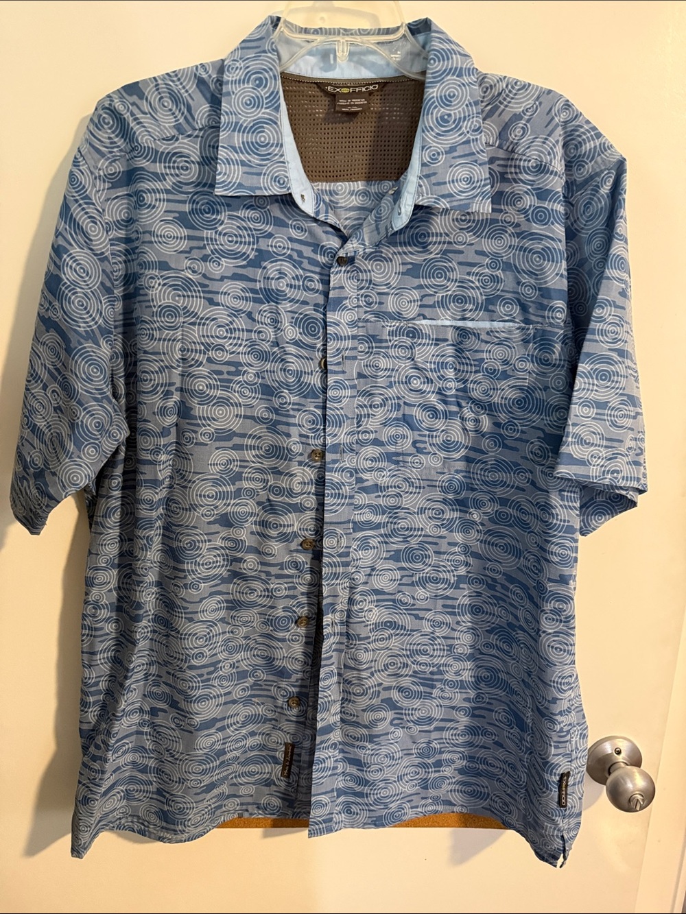 ExOfficio Men's Light Blue Short-Sleeve Printed Button-Down Shirt